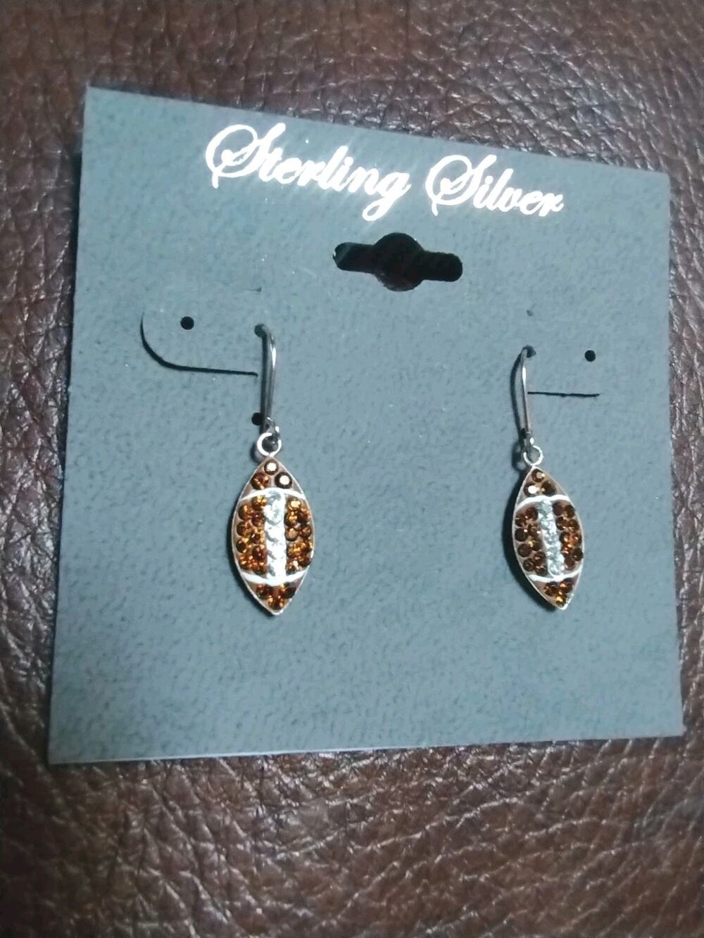GAME DAY ! NEW Sterling Silver & Crystal Pavé Football Dangle Drop Earrings